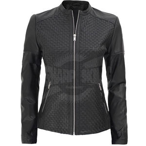 New Design Women's <b>Winter</b> <b>Leather</b> <b>Jacket</b> Solid Color Stand Collar Breathable Streetwear Knitted Processing - Product Image 3