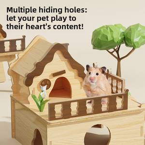 Maisonnette en bois écologique <span class=keywords><strong>pour</strong></span> hamster – Conception solide, nid douillet avec fenêtre de surveillance <span class=keywords><strong>pour</strong></span> petits animaux – Utilisation intérieure et extérieure - Product Image 3