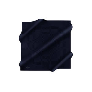 Navy Blue <b>Silk</b> Jacquard <b>Scarf</b> with Square Geometric Pattern - Product Image 2