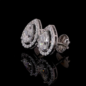 2.80 TDW poire et ronde taille brillant diamant boucle d'oreille 18k or blanc Cvd diamant bijoux - Product Image 2