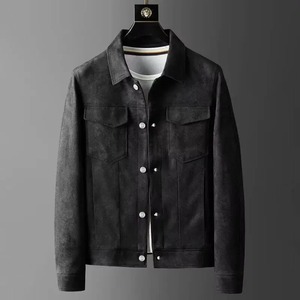 Spring and Autumn Season Fashion Solid Color Slim Fit Flip Collar Leisure Business Light Luxury Suede High End Men <b>Coat</b> - Product Image 6