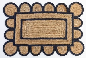 Handmade Natural <b>Black</b> Scalloped Jute <b>Rug</b> Classic Modern Style for Living Spaces Area <b>Rugs</b> & Sets - Product Image 2