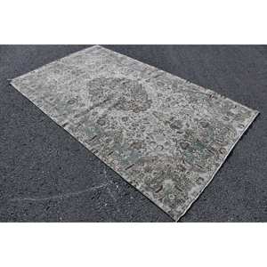 พรมตุรกีวินเทจคลาสสิกสีเทาสีฟ้าขนาด5.5x9.4ฟุตทำด้วยมือผ้ากำมะหยี่สี่เหลี่ยมปะต่อการออกแบบสำหรับวัยรุ่นห้องนั่งเล่น - Product Image 2