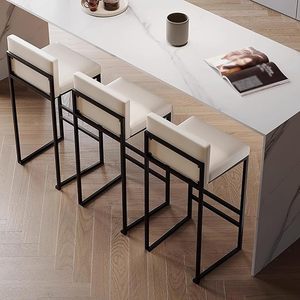 Sillas de Bar Modernas de Altura Media <span class=keywords><strong>con</strong></span> <span class=keywords><strong>Respaldo</strong></span> <span class=keywords><strong>Bajo</strong></span> y Patas Negras para Isla de Cocina y Bares Domésticos - Product Image 3