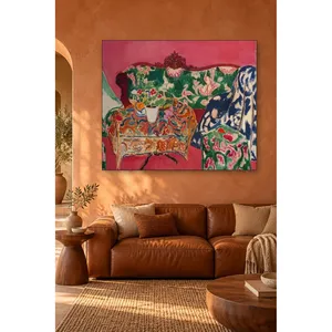 Stampa su Tela di Fida <span class=keywords><strong>Matisse</strong></span>: Nature Morte con Divano Decorato su Parete Rosa - Product Image 1