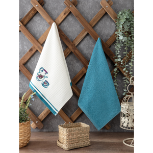 Ensemble de 2 torchons de cuisine décoratifs brodés (40*60cm) double face en tissu éponge et piqué, doux et absorbant, style cuisine, 420 GSM - Product Image 4