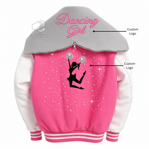 Customized Cheerleading Embroidered <b>Jacket</b> With <b>Rhinestones</b> Wool PU Leather Sleeves Color Block Warm-Up For Cheer Competition - Product Image 3