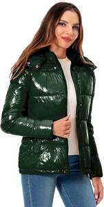 Women's Lightweight Waterproof <b>Winter</b> Quilted Puffer Jacket Hooded Short Bubble Coat Full Zip Plain Dyed Casual Style Woven - Product Image 3