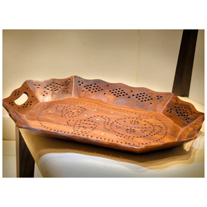 Plateau de service en bois marron Plateau de petit déjeuner en bois artisanal designer Cadeau de pendaison de crémaillère Plateau de petit déjeuner - Product Image 1