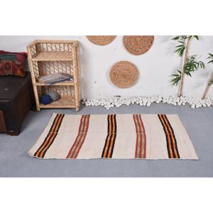 พรมวินเทจขนาดเล็ก 2.7x4.9 ฟุต ลายตารางสีเบจ พรมตุรกี - Product Image 2