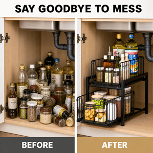 2 Tier Metal Pull Out <b>Cabinet</b> Organizer Rack Black Wire Storage Shelf for Kitchen Bathroom - Product Image 3