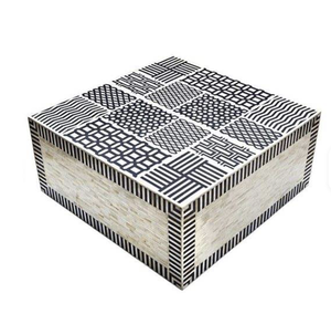 Caja de Joyería con Incrustaciones de Hueso para Decoración del Hogar, Color Personalizable, Diseño de Hojas en Blanco y Negro - Product Image 1