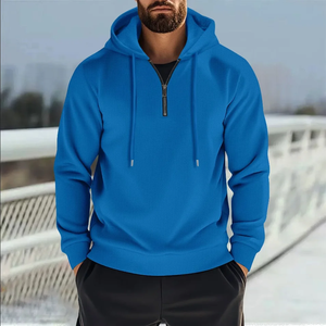 2025 nuevo estilo de moda de otoño para hombres cuello con capucha media cremallera al aire libre Casual sólido estampado Waffle estilo deportivo sudadera para hombres - Product Image 4