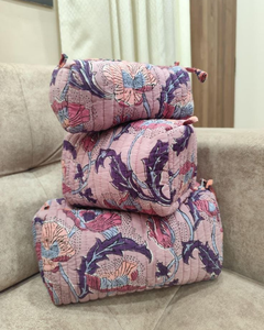 Eco-Friendly Reusable Cotton <b>Quilted</b> Cosmetic Storage Bag with Zipper | Compact Travel for Organizer - Product Image 4