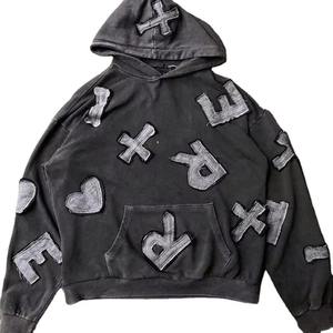 Applique personnalisée Patch sweat à capuche hommes en détresse lavage à l'acide pull surdimensionné 100% coton poids lourd goutte épaule Style - Product Image 1
