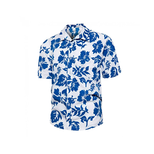 Newest Custom 100% Cotton Poplin Short Sleeve Hawaiian <b>Shirt</b> Men Casual Print <b>Collarless</b> Breathable Anti-Wrinkle Quick Dry - Product Image 1