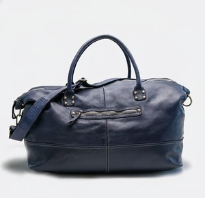 Bolsa de Viaje de Fin de Semana de Cuero Genuino Azul Marino, Ligera y Multifuncional para Hombres y Mujeres - Product Image 4