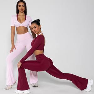 Leggings en V évasés pour femmes Pantalon de yoga Logo personnalisé Taille haute Fitness Pilates Activewear Casual Gym Wear OEM ODM Fournisseur Vente en gros - Product Image 1