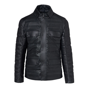 Chaqueta de cuero de piel de oveja marrón antibacteriana con calefacción sostenible para hombre para invierno, Material de lana con cuello de pie, estilo callejero - Product Image 2