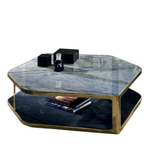 Mobilier de maison de luxe de haute qualité table basse en marbre décoration ligne dorée dessus de table avec pied de table en métal - Product Image 3