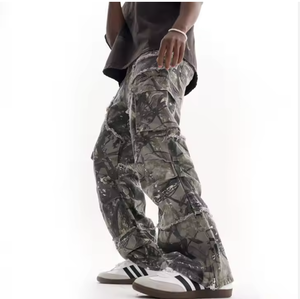 Pantalones de sarga de algodón con múltiples bolsillos de último diseño OEM, ropa de calle, pantalones cargo de pierna ancha acampanados con abertura lateral con cremallera para hombre - Product Image 6