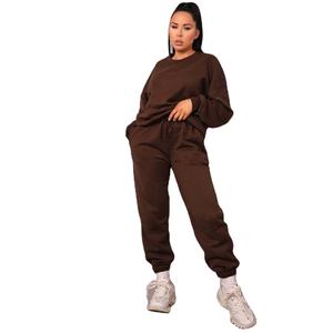Meilleure vente Chocolat 2 pièces femmes col rond Sweat-shirt à revers Jogger ensemble respirant à capuche et pantalons de survêtement femmes survêtement ensemble - Product Image 2