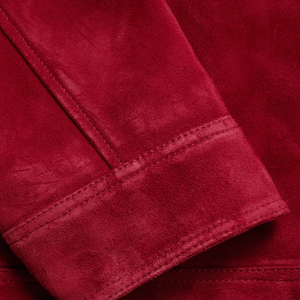 Veste en cuir suédé rouge bordeaux pour homme, sur mesure, avec double fermeture éclair et poches latérales, style streetwear - Product Image 6