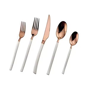 Juego de cubiertos de metal chapado en cobre con mango de esmalte blanco para el hogar y hoteles, vajilla de mesa, juego de cubiertos para comer - Product Image 1