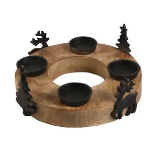 Alluminio 2 cervi 2 albero e 4 T-Light su anello in legno su misura nero Finihsing decorazioni natalizie fatte a mano regali