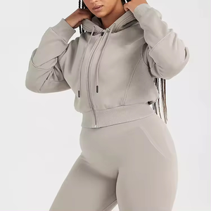 Custom logo Wholesale Crop Tops Women <b>Hoodie</b> Screen Print Long Sleeve Blank Thick Crop <b>Zip</b> <b>up</b> <b>Hoodie</b> OEM - Product Image 3