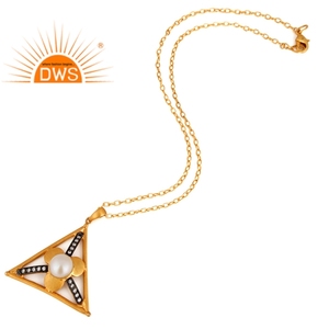 สร้อยคอจี้อัญมณีเซอร์โคเนียไข่มุกธรรมชาติชุบทอง18K เหมาะสำหรับเป็นของขวัญสำหรับผู้หญิง - Product Image 2