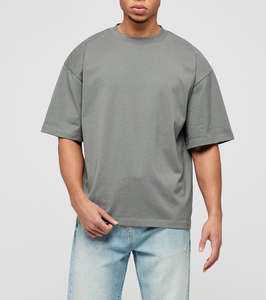 เสื้อยืดโอเวอร์ไซส์ผ้าคอตตอนหนานุ่มสำหรับผู้ชาย ทรงบ็อกซี่  รับสกรีนโลโก้  แบบเรียบง่าย สไตล์สตรีทแวร์  ผ้าถักเนื้อแน่น - Product Image 5