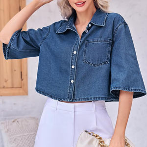 New Style Breathable Fashion Casual Denim <b>Jeans</b> Jackets OEM Service Women Clothing Plain Dyed Denim Jacket - Product Image 2