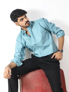 Vente en gros d'usine chemises en coton à manches longues de haute qualité pour hommes chemises habillées boutonnées solides pour hommes - Product Image 6