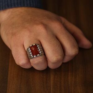 Handcrafted 925 Sterling Silver Rectangular Agate Stone Men's <b>Ring</b> for Hip Hop Style-Invisible Setting - Product Image 1