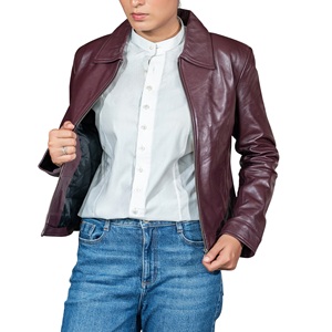 Chaqueta de Motociclista de Cuero Genuino para Mujer, de Alta Calidad, Teñida a Medida, con Mangas de Cuero, Cierre de Cremallera, Forro de Seda, Estilo Universitario - Product Image 1