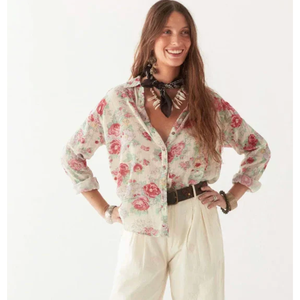 Georgia <b>Blouse</b> for Women Floral Print Ruffled Collar Slimming Style Linen <b>Satin</b> Knitted Fabrics Available XL for Spring Autumn - Product Image 2