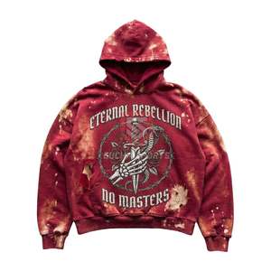 Gothic Streetwear Skull Graphic Hoodie <b>Black</b> Acid Wash Distressed Heavyweight Cotton <b>Sweatshirt</b> Hoodie - Product Image 4