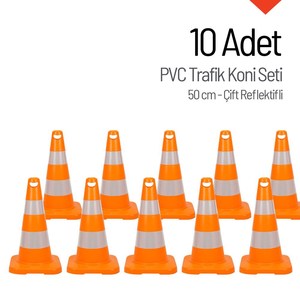 Lot de 10 cônes de signalisation réfléchissants 50 cm en caoutchouc et HDPE - Product Image 1