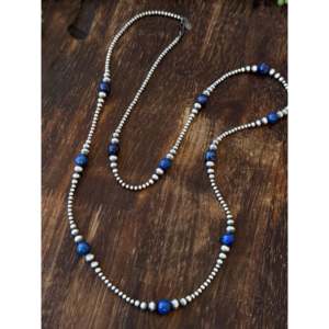 Collier tendance style Navajo en lapis-lazuli et perles d'eau douce, avec chaînes de cou en argent sterling à perles numérotées et perles à facettes, idéal pour les cadeaux - Product Image 3