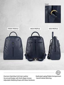 Bolsas de Viaje, Mochila para Portátil de Cuero Genuino, Maletín Minimalista con Cierre, Mochila Escolar de Viaje, Mochila Azul Oscuro - Product Image 2