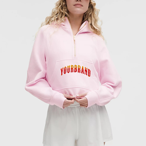 Wholesale Anti-Wrinkle Women's <b>Hoodies</b> Half Zipper 100% Cotton Breathable <b>Hoodies</b> Oversize Streetwear <b>Hoodies</b> for Woman - Product Image 1