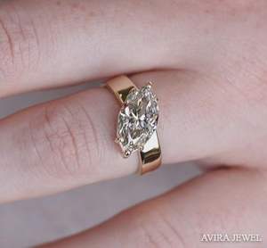 Anillo de Boda Personalizado de Oro Amarillo de 14k con Diamante Cultivado en Laboratorio de Corte Marquesa de 1 Quilate, Joyería de Lujo Clásica para Mujer, Anillo Sin Níquel - Product Image 1