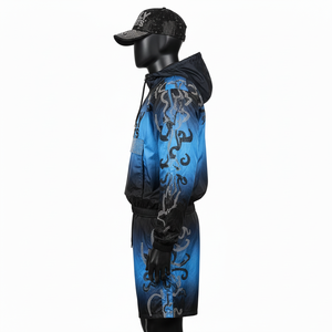 Premium Polyester Microfiber Windbreaker Shorts Set Gradient Design <b>Rhinestone</b> Heat Transfer Logo Windbreaker Shorts Set for Men - Product Image 3