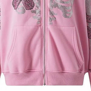 Venta en línea Logotipo personalizado Sudadera con capucha de diamantes de imitación de lujo Diseño de brillo personalizado para mujeres Proveedor de ropa de calle - Product Image 6
