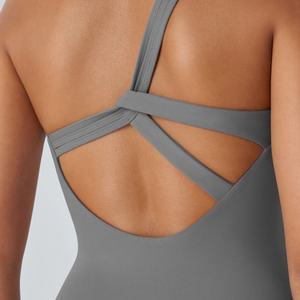 Combinaison de sport une pièce personnalisée pour femme, dos nu, respirante, à une bretelle, effet froncé, pour la gym, le fitness et le yoga - Product Image 5