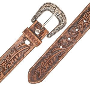 Cinturón Vaquero de Cuero Genuino de Grano Completo, Hebilla de Aleación Grabada con Diseño Floral Vintage, Diseño Occidental Hecho a Mano - Product Image 2