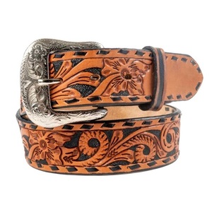 Imported Handcrafted Full Grain Pure Western Leather Hand <b>Tooling</b> <b>Belt</b> for Men & Women Stainless Chicago Screw for Buckle Change - Product Image 2