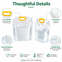 Poche de stockage d'eau portable pliable avec bec verseur et poignée, réutilisable, en PA, PET, PE, pour le camping, les boissons et l'extérieur