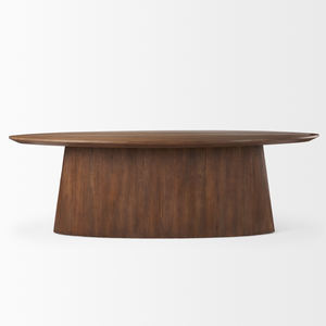 Nouvelle tendance, table de salle à manger nordique en bois de manguier massif, design cannelé ondulé, base en bois, forme ovale, plateau en manguier, finition brun riche - Product Image 2